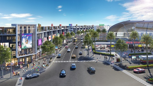 Phối cảnh nhà phố khu đô thị Nhơn Hội New City trên bán đảo Phương Mai, Bình Định.