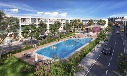 Phối cảnh hồ bơi tràn bờ tại đô thị Nhơn Hội New City